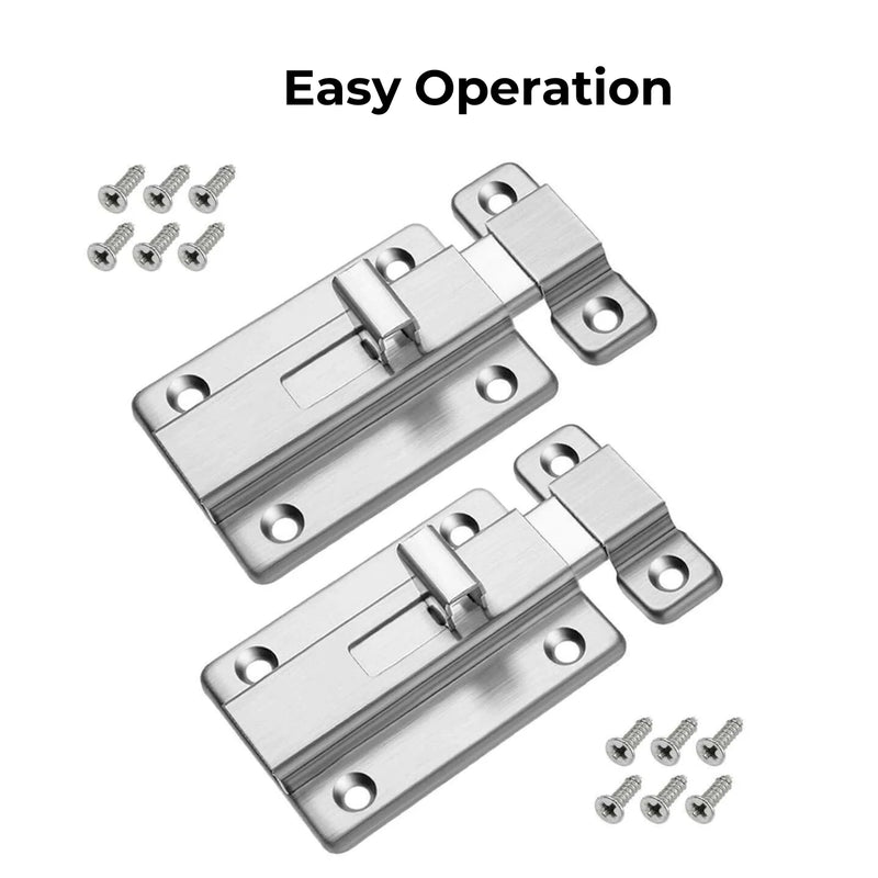 2Pcs Stainless Steel Latch Sliding Silver Doors Lock Keyless Door Bolt For Doors