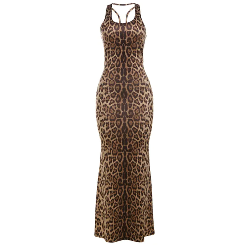 Leopard Print Sleeveless Fall Dress