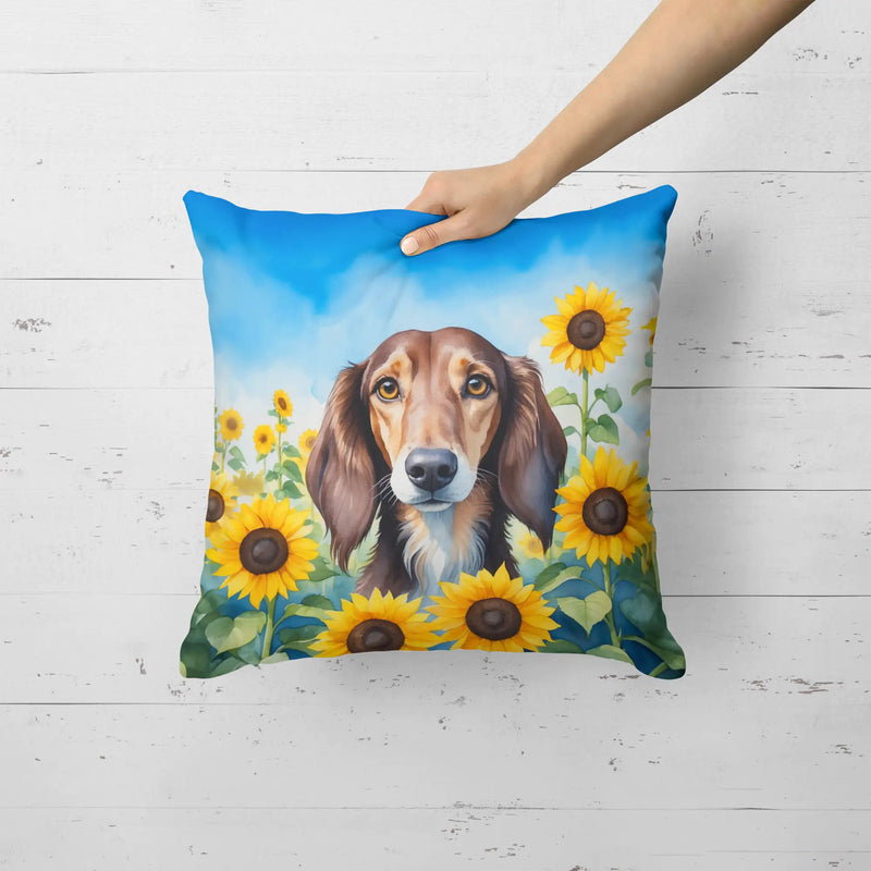 Saluki in Sunflowers Throw Pillow