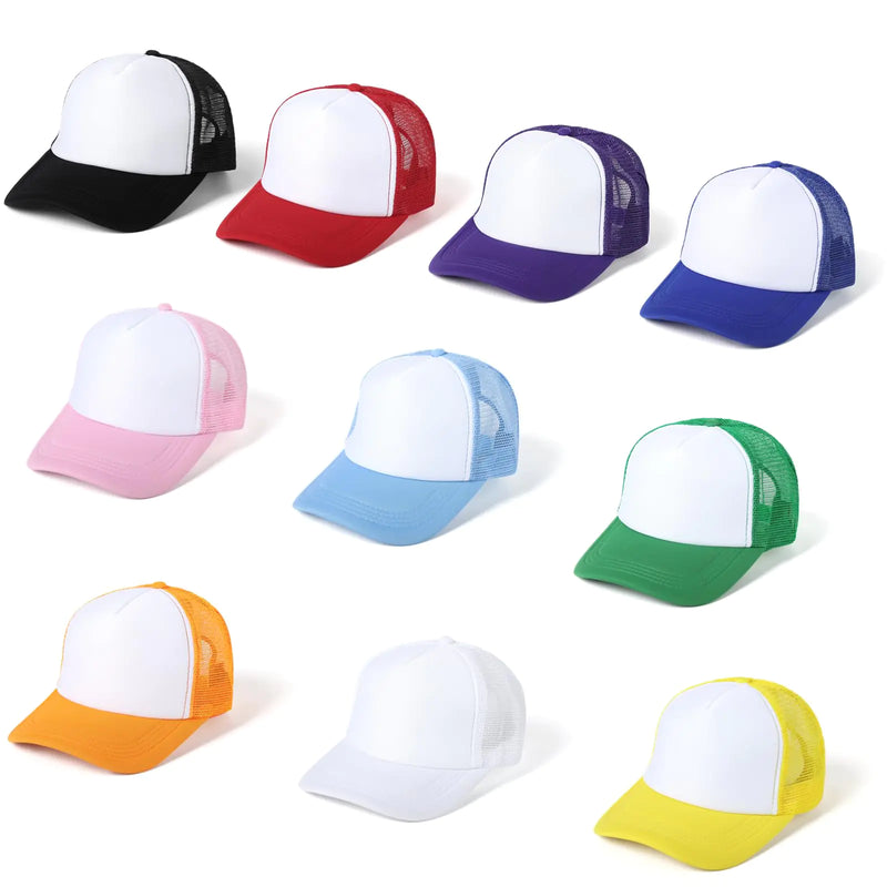 10 PCS Sublimation Blank Trucker Hats Plain Trucker Cap Foam Front High Crown Mesh Back Trucker Hat DIY Custom Baseball Caps Bulk Adjustable Snapback for Men Women