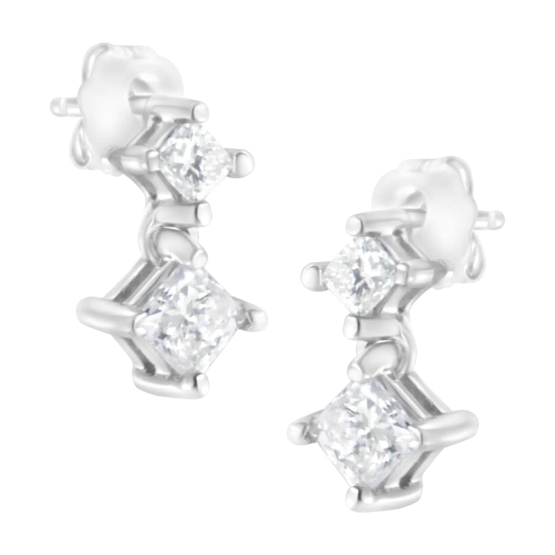 14K White Gold 3/4 cttw Double Diamond Princess-Cut Stud Earrings (I-J Clarity, I2-I3 Color)