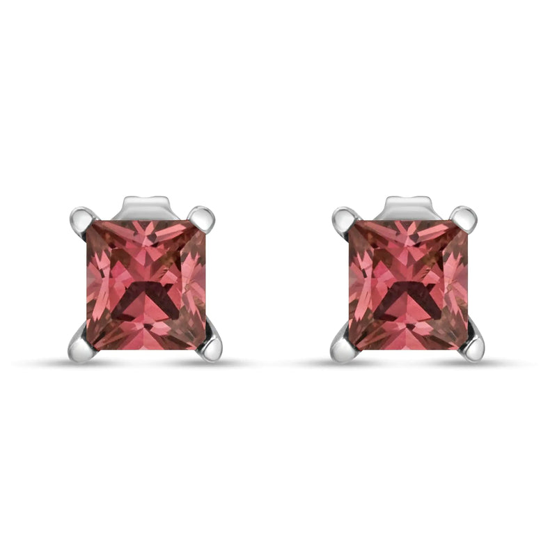 .925 Sterling Silver 1 Miracle Set Princess-cut Diamond Solitaire Stud Earrings (H-I Color, I1-I2 Clarity)