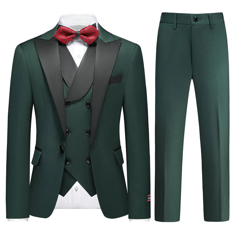 Lamgool Boys Tuxedo Suit 3 Piece Slim Fit Set Size 6 with Green Blazer Jacket Vest Pant Kids Formal Outfit for Wedding Prom