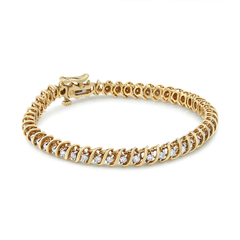 14K Yellow Gold 2.0 Cttw Prong Set Round Brilliant Diamond S Link Tennis Bracelet (I-J Color, I1-I2 Clarity) - 7"