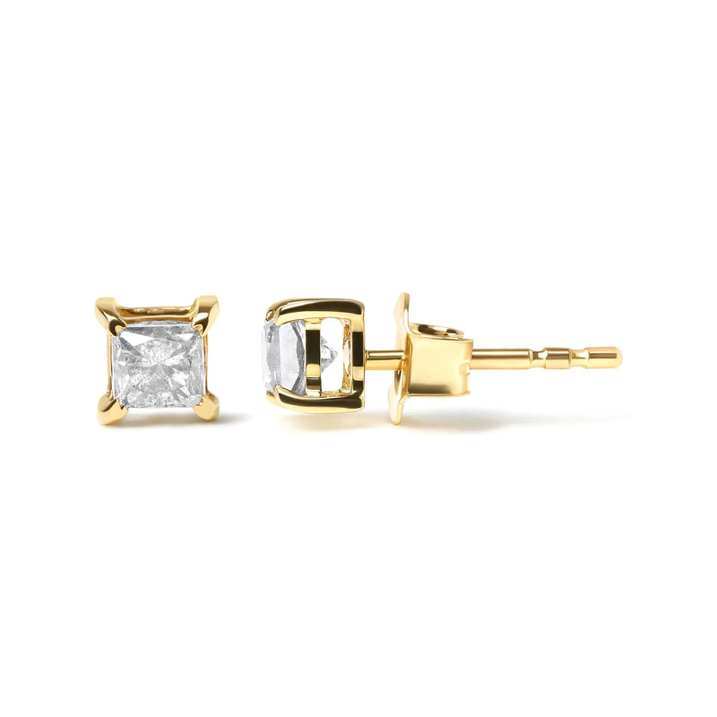 14K Yellow Gold 5/8 Cttw Princess Natural Brown Color Diamond 4-Prong  Stud Earrings (Brown Color, VS2-SI1 Clarity)