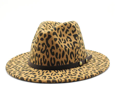 Leopard Print Jazz Hat for Couples - Wool Fedora MNDJS192