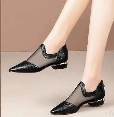 Thick-Heeled Mesh Toe Cap Sandals for Women