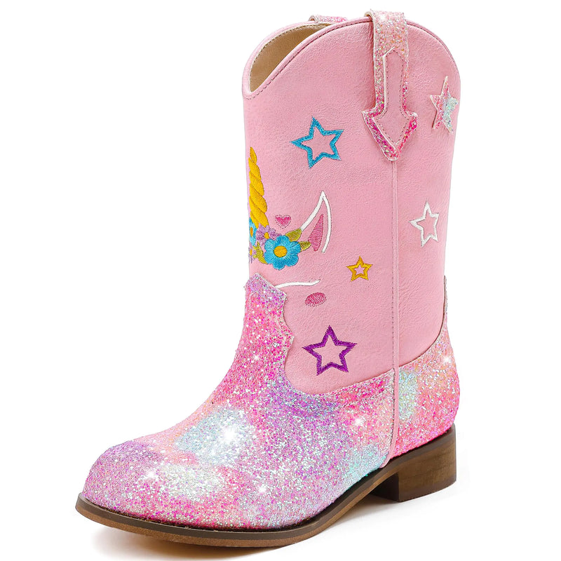 Motasha Unicorn Girls Cowgirl Boots Glitter Toddler Cowboy Boots for Kids Little Girls Western Boots Kid Riding Shoes Princess Dress Up Party Birthday Dance (M7107 U Pink 10)