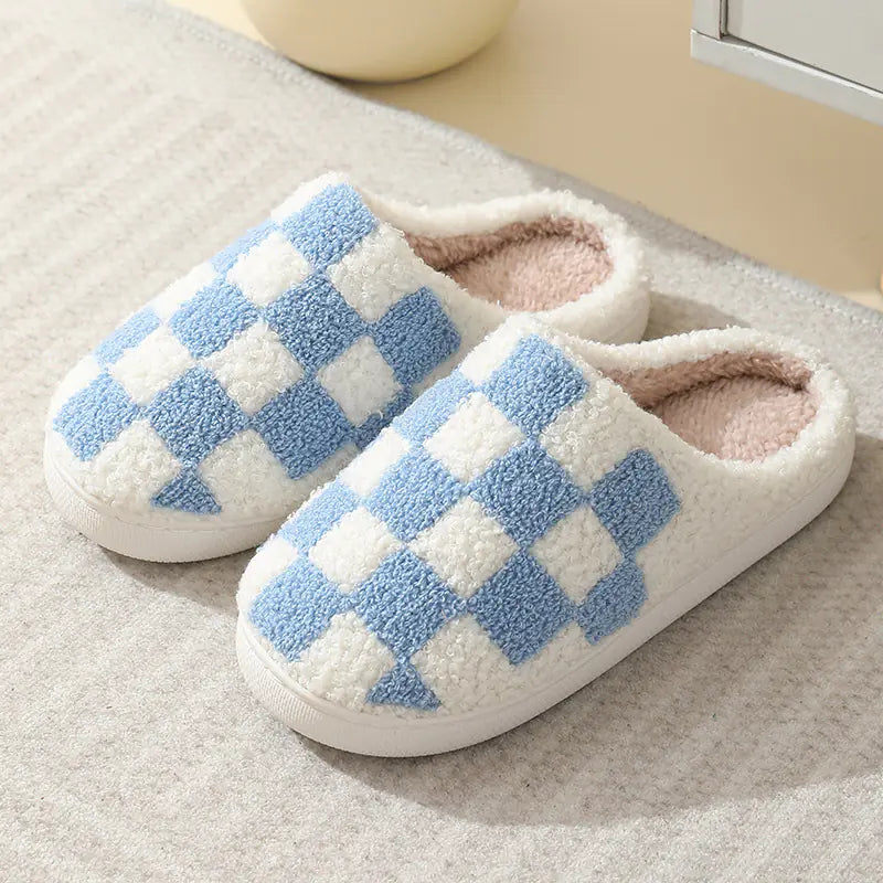 Winter Chessboard Cotton Slippers for Indoor Use