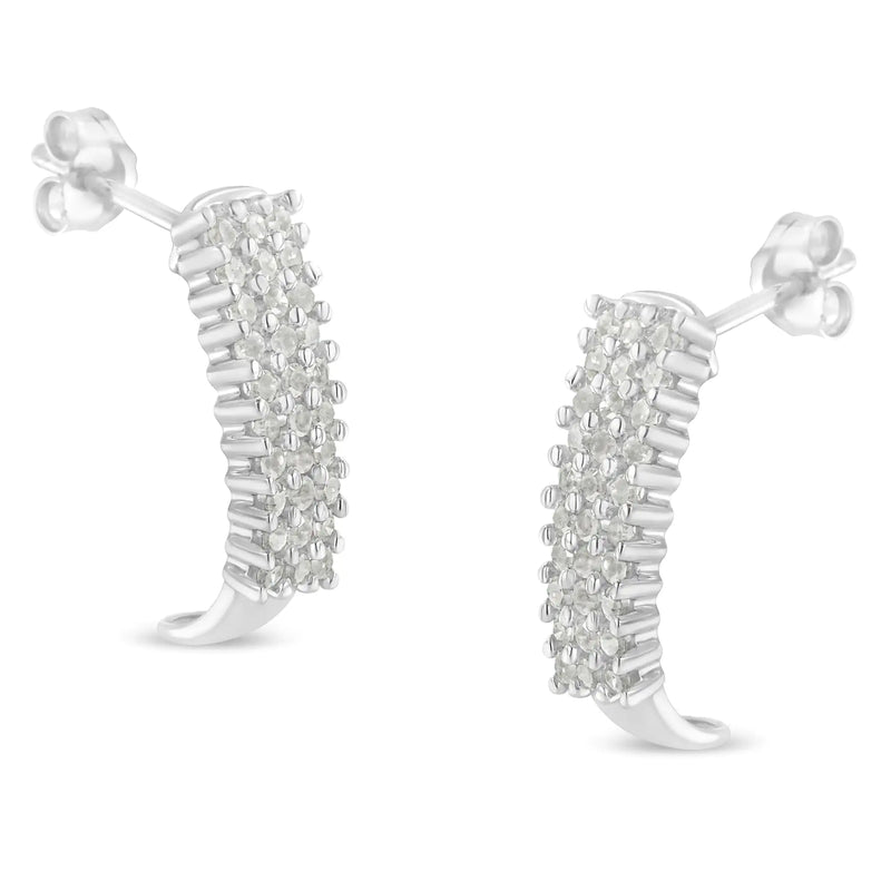 Sterling Silver Rose Cut Diamond J Shape Hoop Earrings (1 cttw, I-J Color, I2-I3 Clarity)