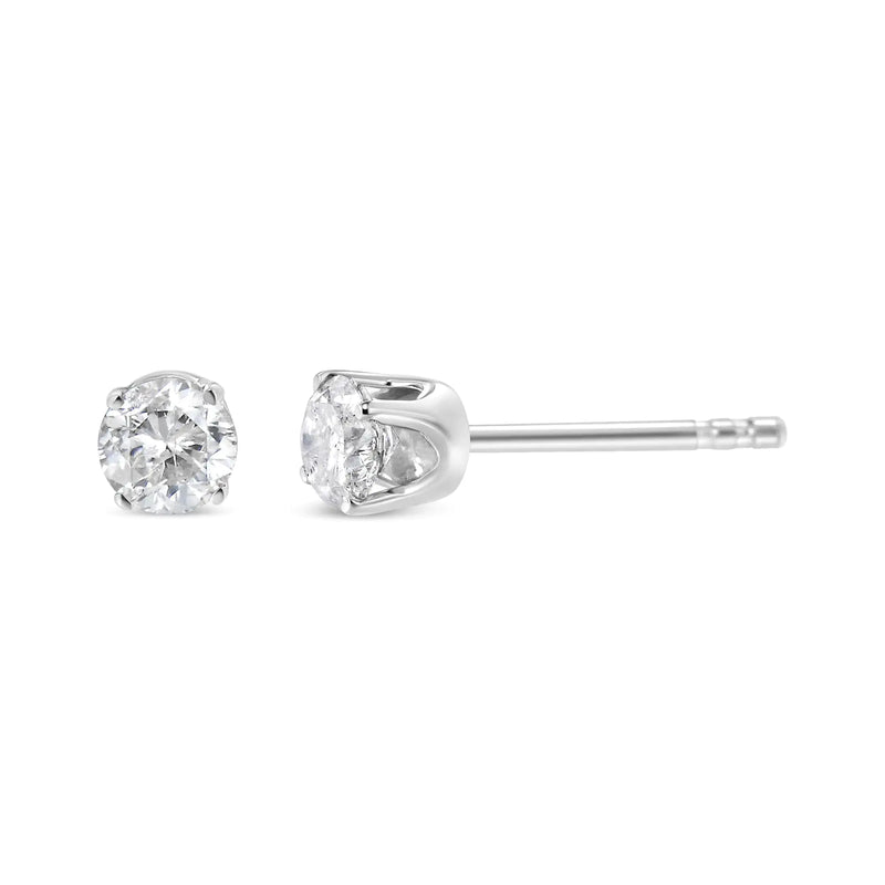 10K White Gold 1/5 Cttw Round Brilliant-Cut Near Colorless Diamond Classic 4-Prong Stud Earrings (H-I Color, I2-I3 Clarity)