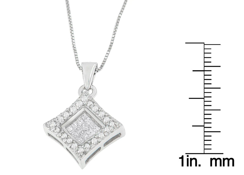 14K White Gold Round and Princess Cut Diamond Pendant Necklace (1/5 cttw, H-I Color, SI1-SI2 Clarity)