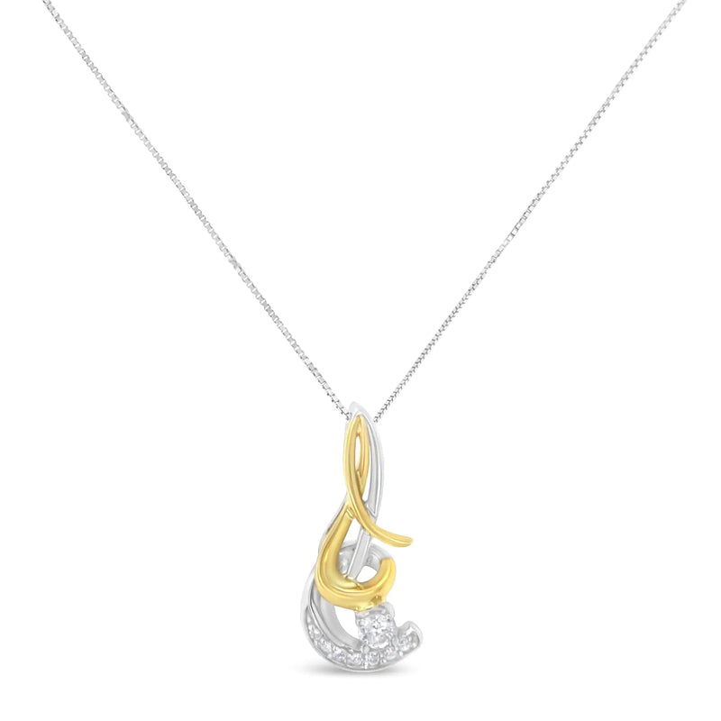 Espira 10K Two-Tone Yellow & White Gold 1/10 Cttw Round Brilliant-Cut Diamond Spiral 18" Pendant Necklace (J-K Color, I2-I3 Clarity)