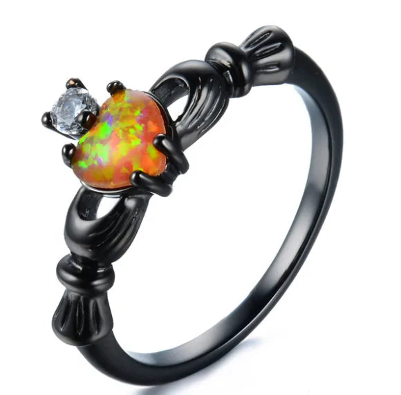 Fire Opal Heart Ring