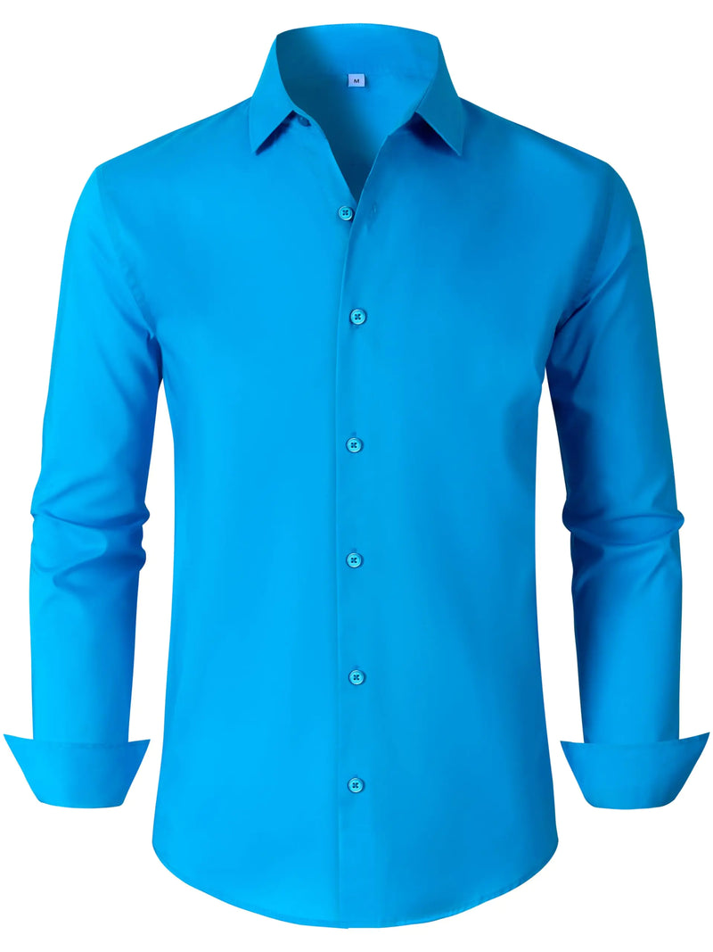 BBIBBI Mens Dress Shirts for Men Long Sleeve Wrinkle Free Button Down Shirt Formal Business Casual Shirts Azure Blue XL