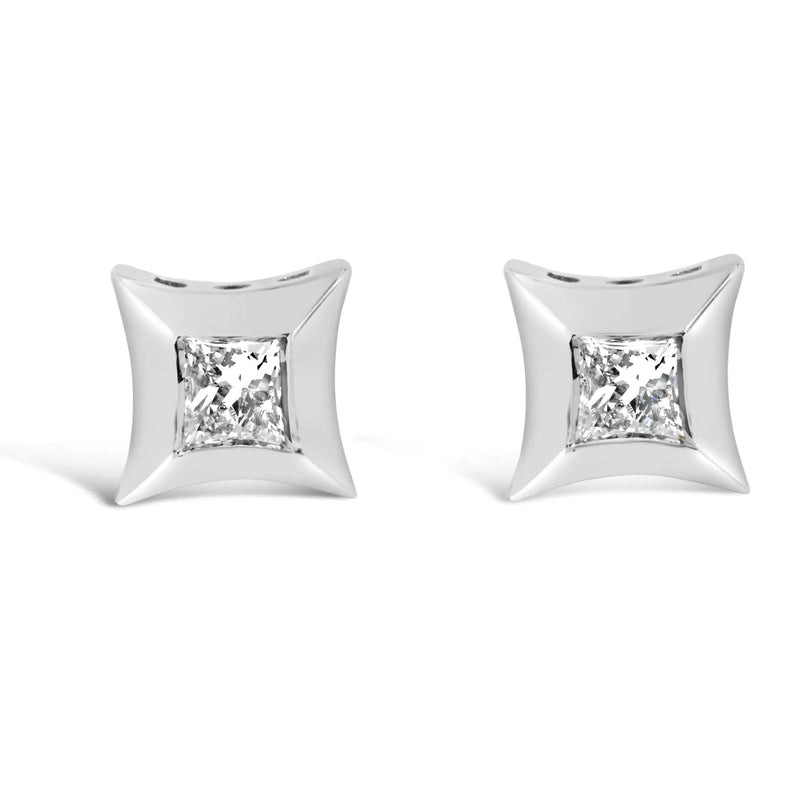 10K White Gold 1/5 Cttw Invisible Set Princess-Cut Diamond Stud Earrings (H-I Color, SI2-I1 Clarity)