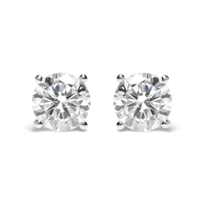 14K White Gold Round Brilliant-Cut Lab Grown Diamond Classic 4-Prong Stud Earrings with Screw Backs (G-H Color. VS1-VS2 Clarity)