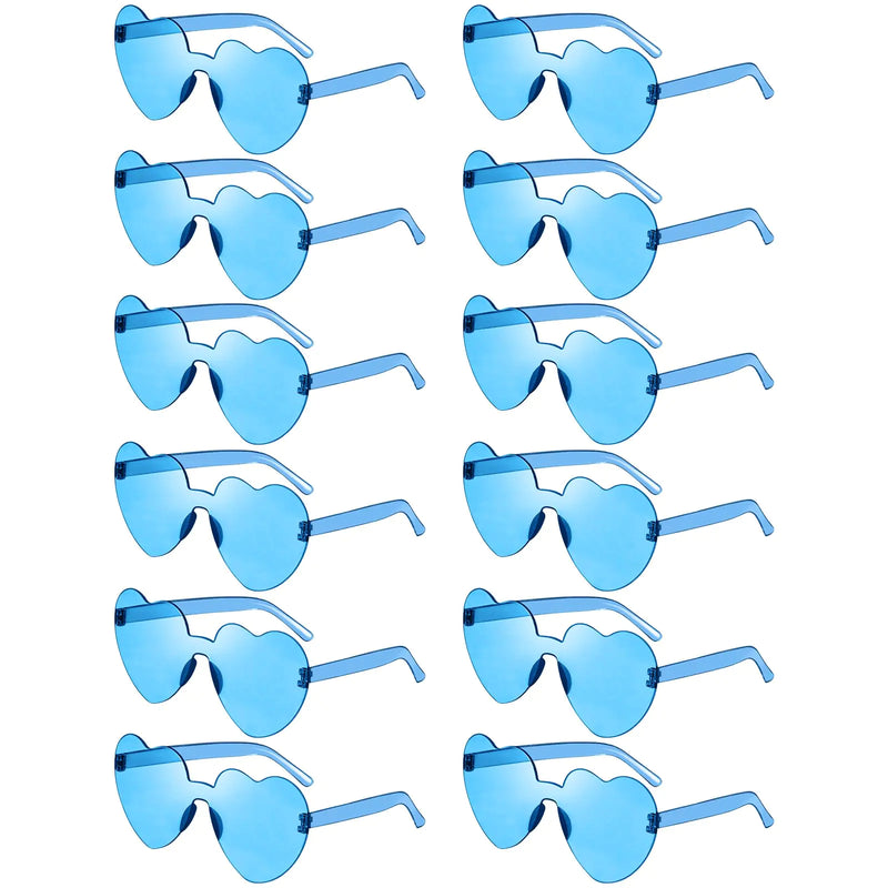 Pibupibu 12 Pack Blue Heart Sunglasses Bulk Fun Heart Shaped Sunglasses for Women Bachelorette Party Rimess Heart Glasses Set