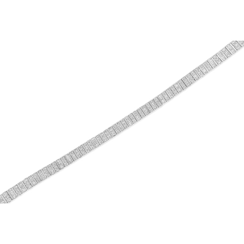 14K White Gold 6.00 Cttw Alternating Round and Baguette Diamond Tennis Bracelet (H-I Color, I1-I2 Clarity) - 7" Inches