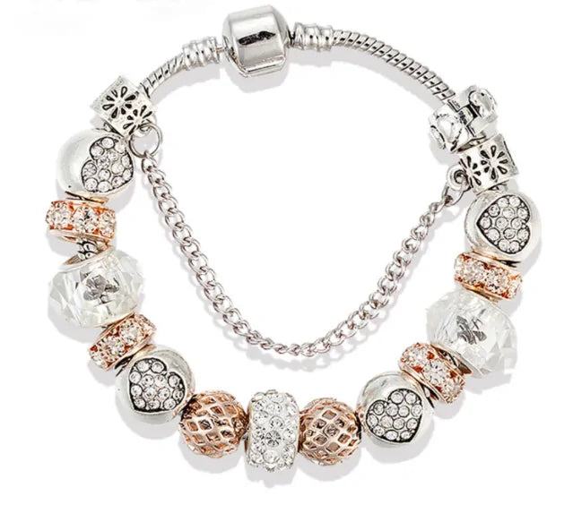 Rose Gold Heart Charm Bracelet