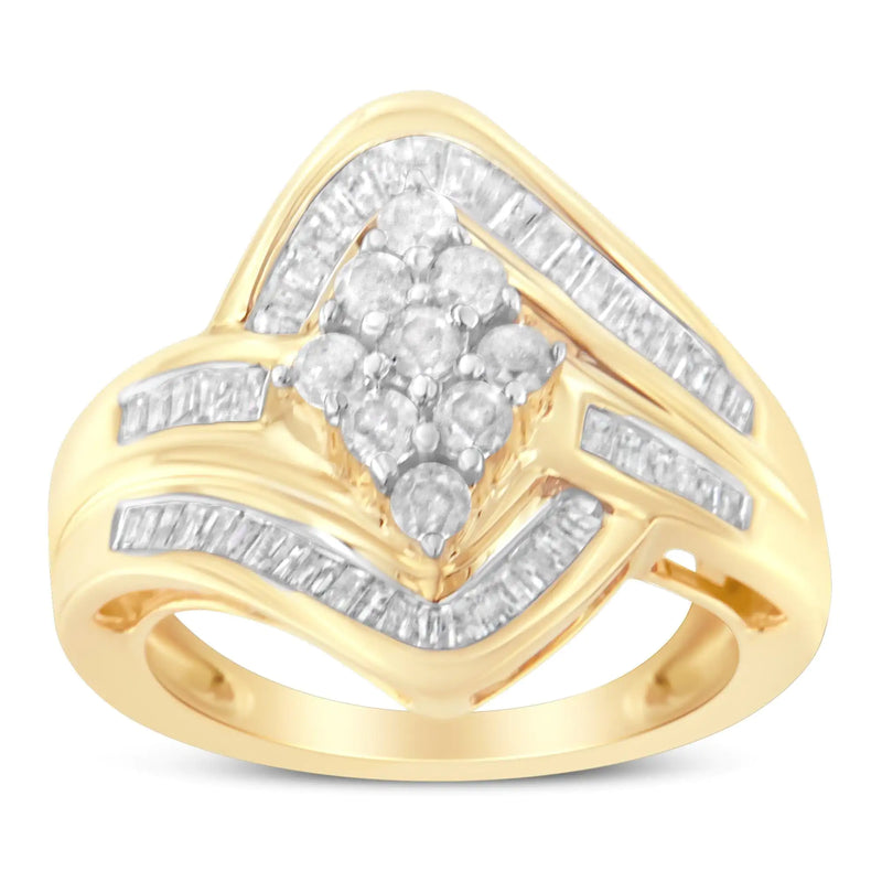 10K Yellow Gold Diamond Bypass Cluster Ring (1 Cttw, I-J Color, I2-I3 Clarity)