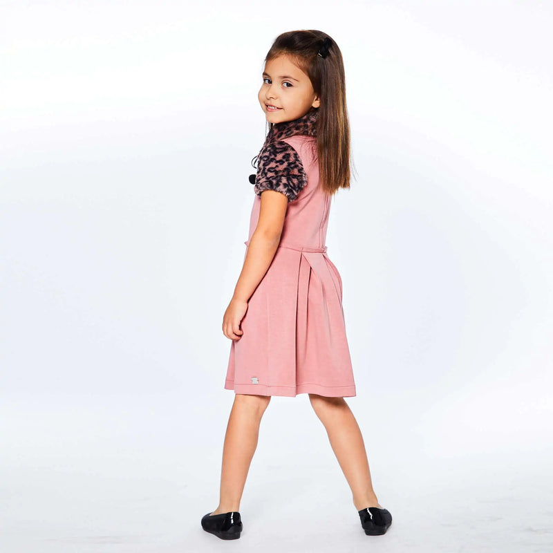 Short Sleeve Fake Fur Dress Dusty Rose Animal Print