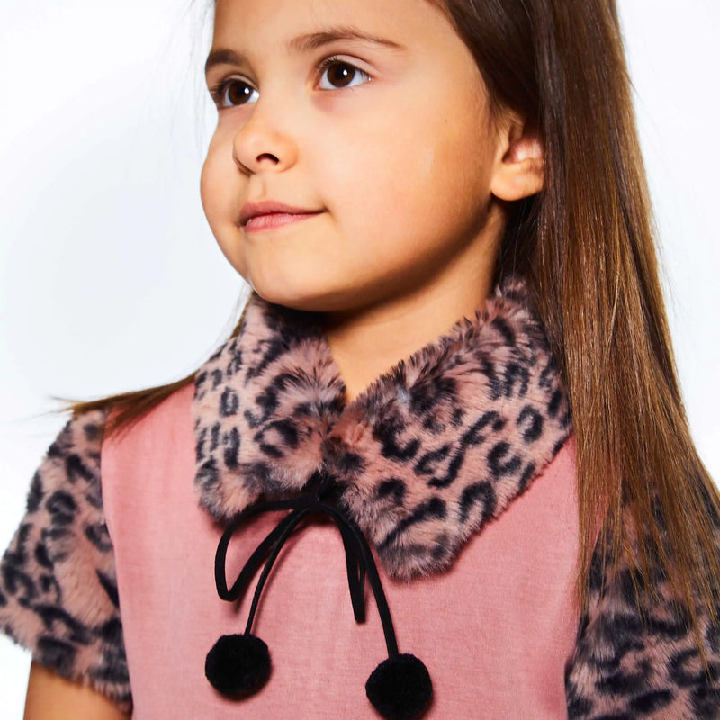 Short Sleeve Fake Fur Dress Dusty Rose Animal Print