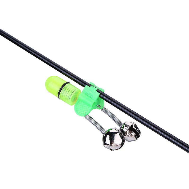 10/40 PC LED Night Fishing Bite Bait Alarm 2 Bells Light Rod Tip Clip Alert Ring