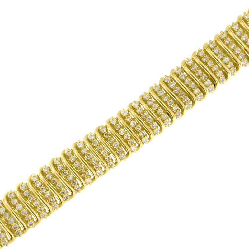 10K Yellow Gold 15.0 Cttw Diamond S Shaped Wave Link Two Tone 7” Tennis Bracelet (J-K Color, I2-I3 Clarity)