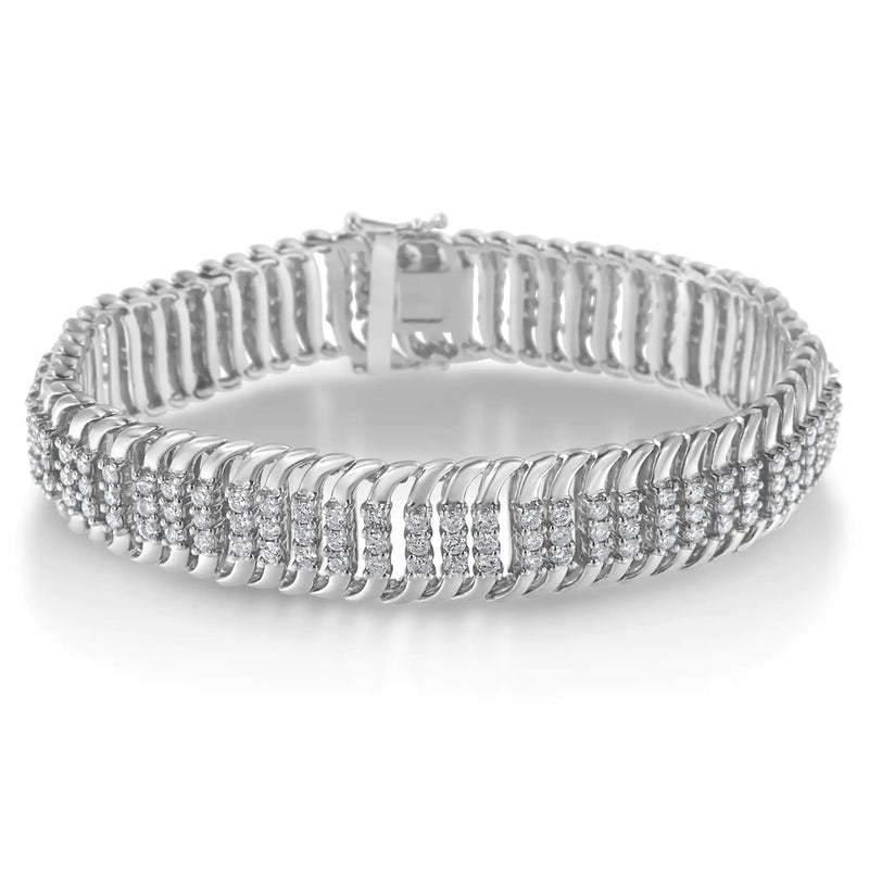 14K White Gold 5.0 Cttw Round Brilliant Cut Diamond 7" S Wave Serpentine Tennis Bracelet (H-I Color, I1-I2 Clarity)