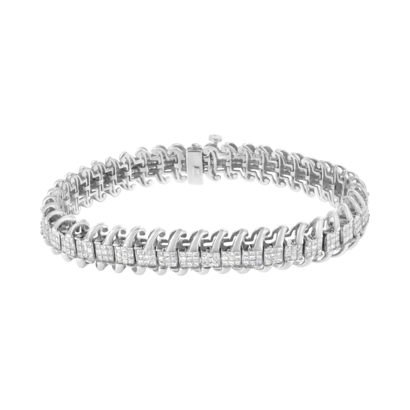 14K White Gold 5.0 Cttw Princess Cut Diamond 7" Invisible Set Wavy S-Link Tennis Bracelet (G-H Color, SI1-SI2 Clarity)