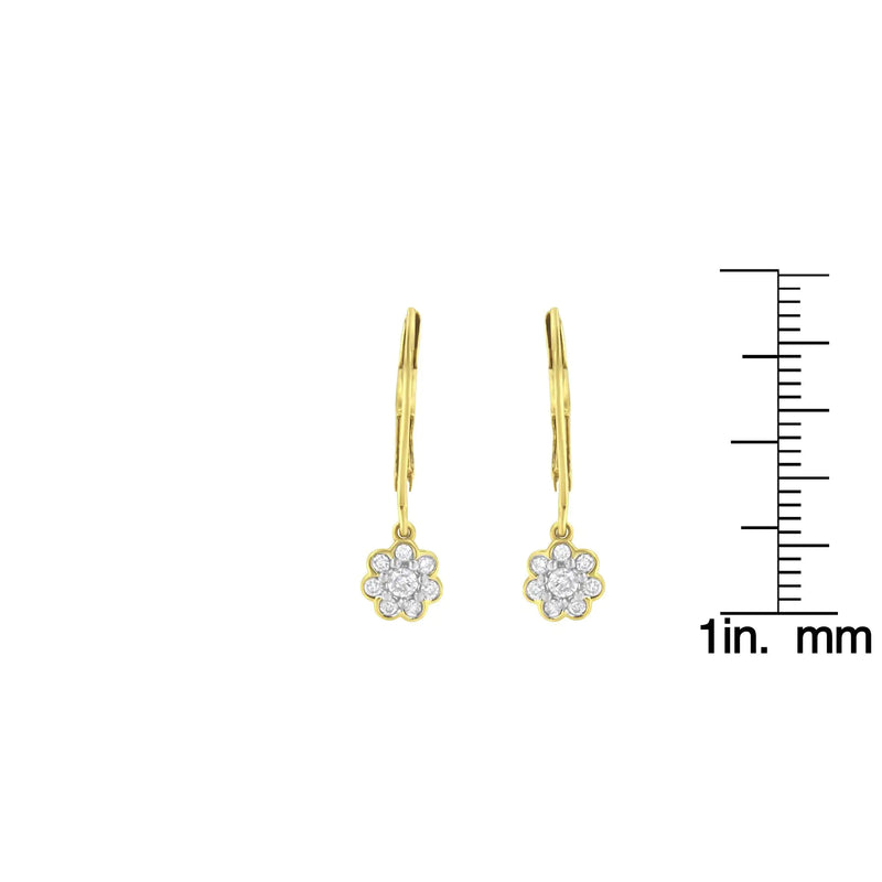 2 Micron 10KT Yellow Gold Plated Sterling Silver Diamond Drop Cluster Earrings (1/4 cttw, I-J Color, I2-I3 Clarity)