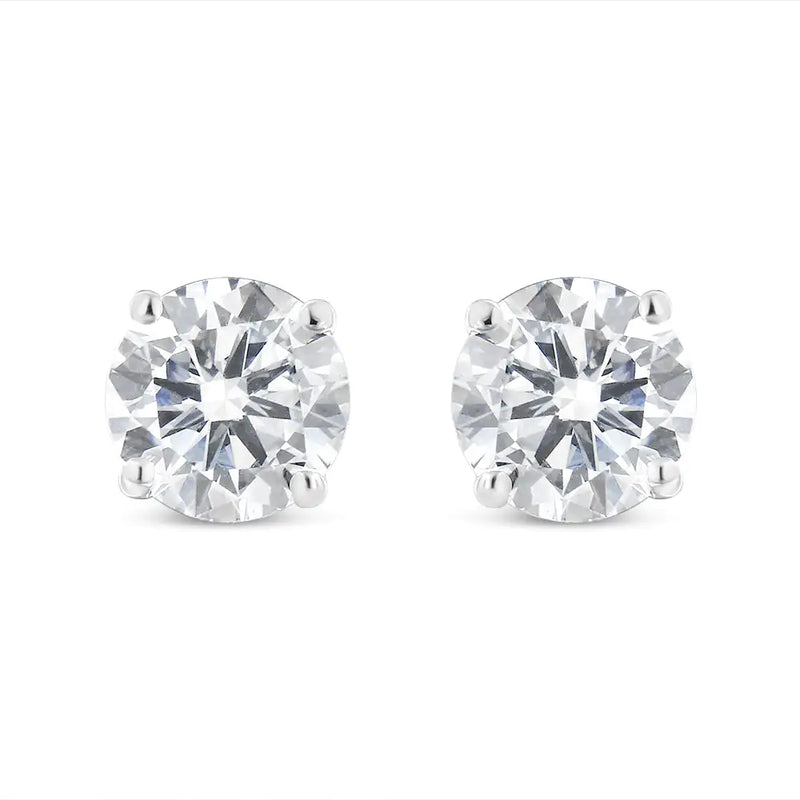 14K White Gold 1-1/2 Cttw Round Brilliant-Cut Near Colorless Diamond Classic 4-Prong Stud Earrings with Screw Backs (I-J Color, VS1-VS2 Clarity)