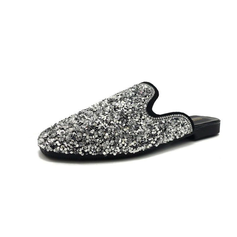 Korean Fashion Half-Length Slippers with Sequined Bow