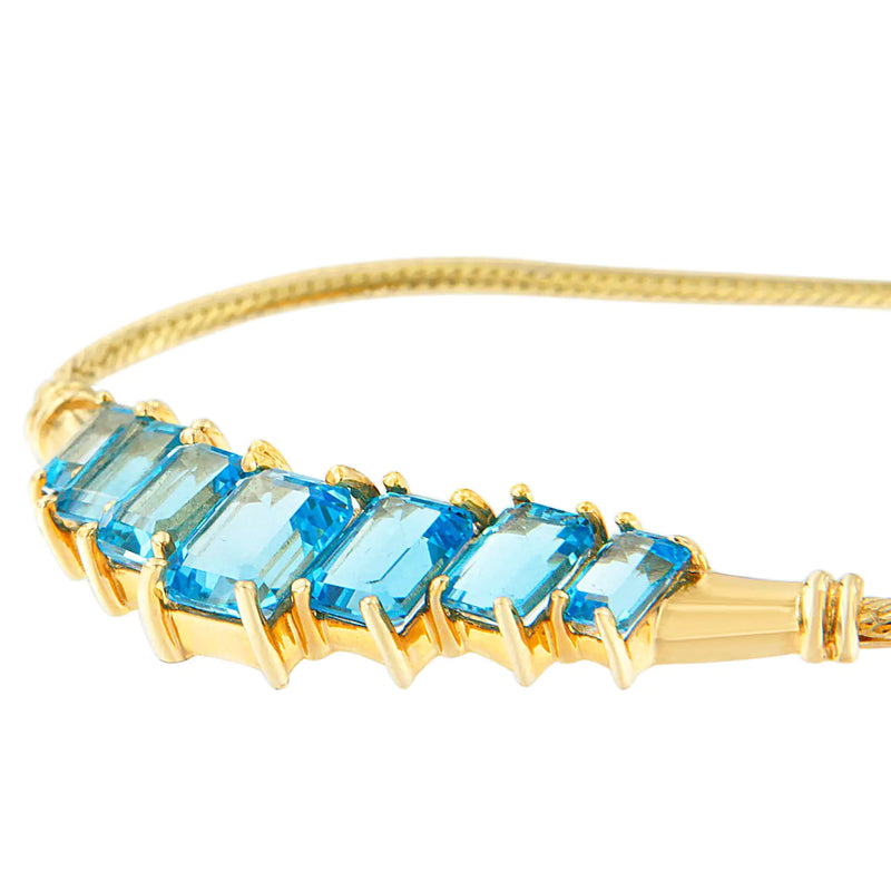 14K Yellow Gold 10.0 Cttw Emerald-Cut Blue Topaz 7-Gemstone Chevron Fashion Pendant Necklace on 18" Herringbone Chain