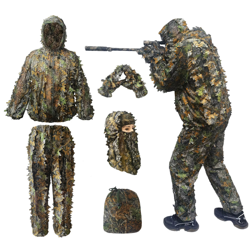 SCYLFEHDP Ghillie Suit Geely Suit Full Face Mask Gloves Set Ghillie Suit for Men Outdoor Camouflage Lucky Suit Turkey Hunting Camouflage Suit Outdoor Jungle Games and Halloween.