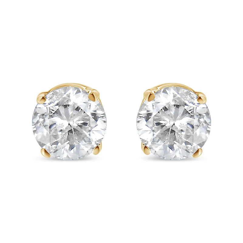 14K Yellow Gold 1/4 Cttw Round Brilliant-Cut Near Colorless Diamond Classic 4-Prong Stud Earrings (J-K Color, SI1-SI2 Clarity)