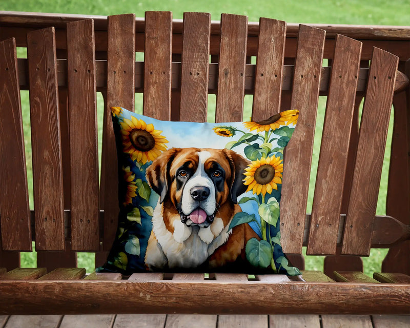 Saint Bernard in Sunflowers Throw Pillow