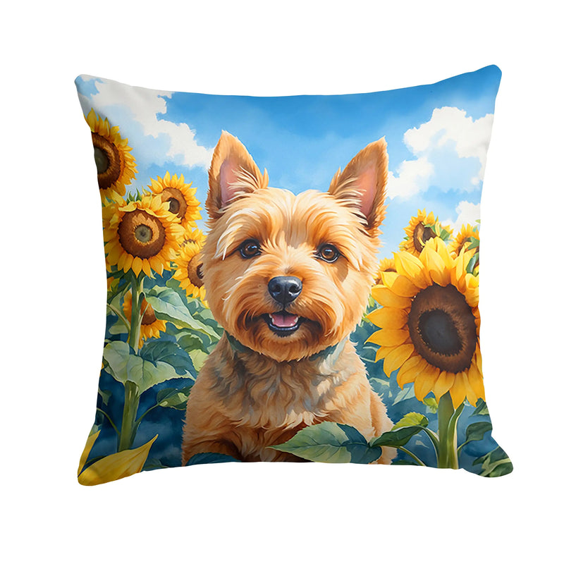 Norwich Terrier in Sunflowers Throw Pillow