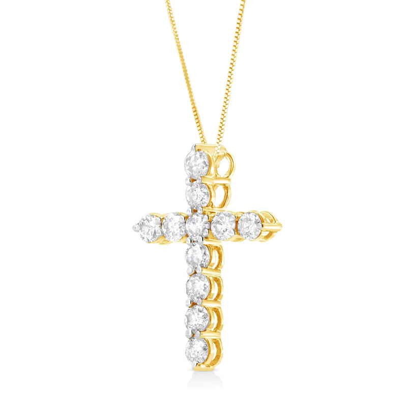 10K Yellow Gold 1.0 Cttw Round Brilliant Cut Diamond Cross Pendant Necklace with Box Chain (J-K Color, I1-I2 Clarity) - 18"