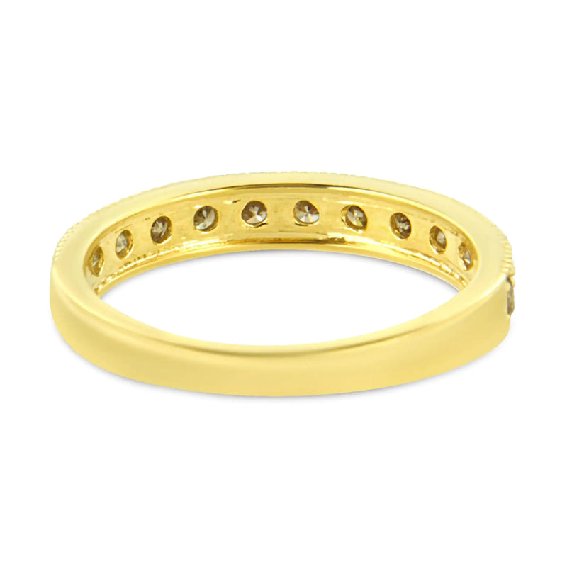 IGI Certified 1/2 Cttw Diamond 10K Yellow Gold Prong Set Beaded Milgrain Band Style Ring (J-K Color, I2-I3 Clarity)