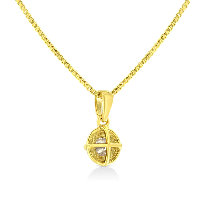 14K Yellow Gold Plated .925 Sterling Silver Brilliant Round Cut Diamond Solitaire Milgrain 18" Pendant Necklace