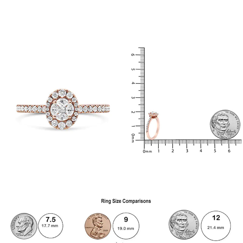 18K Rose Gold 1/2 Cttw Composite Marquise Composite Diamond Oval Shaped Halo Engagement Ring (F-G Color, VS1-VS2 Clarity)