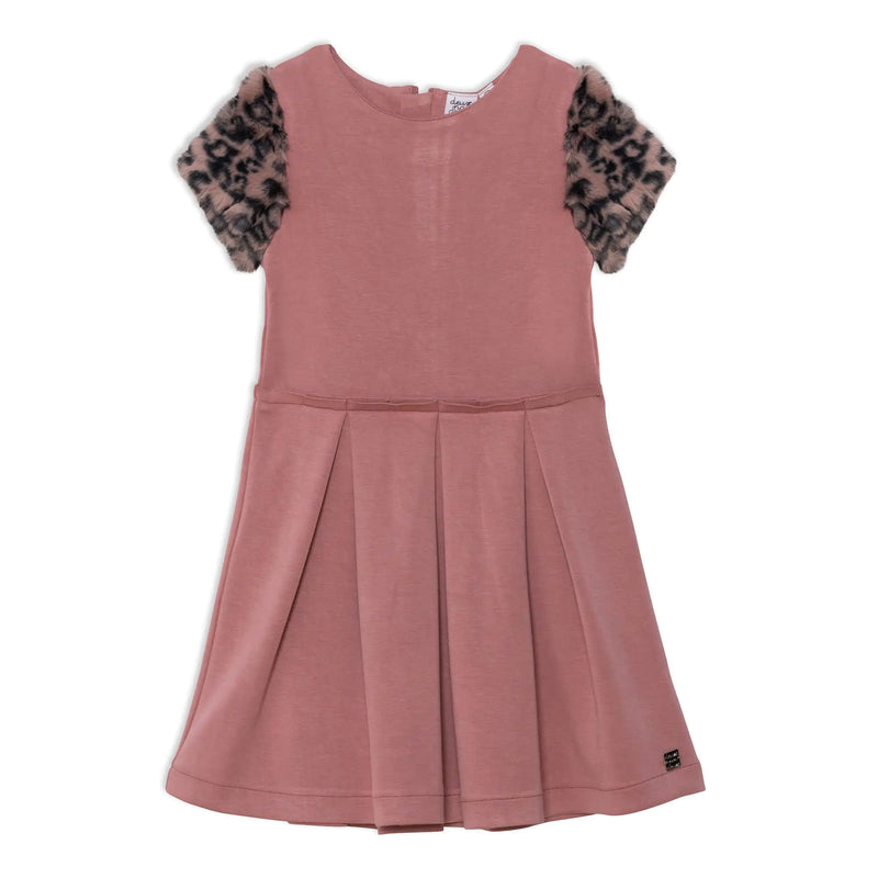 Short Sleeve Fake Fur Dress Dusty Rose Animal Print