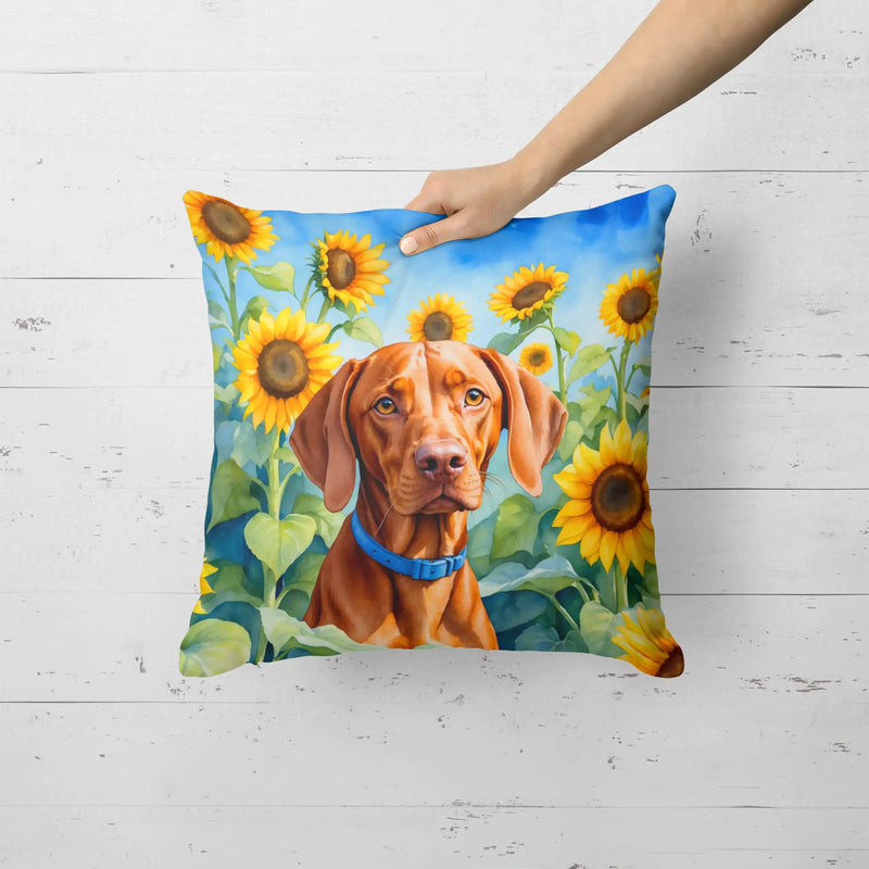 Vizsla in Sunflowers Throw Pillow