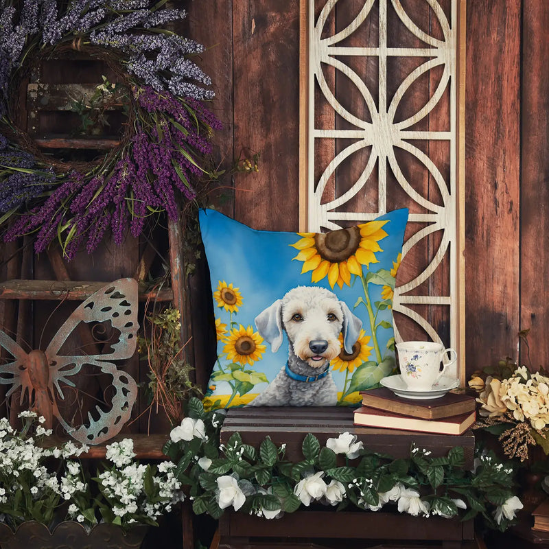 Bedlington Terrier in Sunflowers Throw Pillow