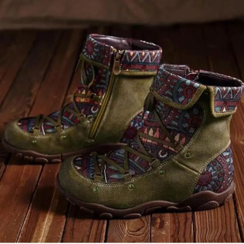 Non-Slip Retro Round Toe Nude Zipper Boots