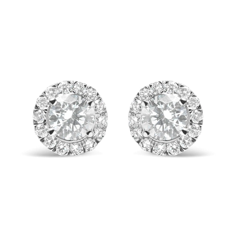 14K White Gold Lab Grown Diamond Solitaire Stud Earrings with Halo (2.00 Cttw, F-G Color, VS2-SI1 Clarity