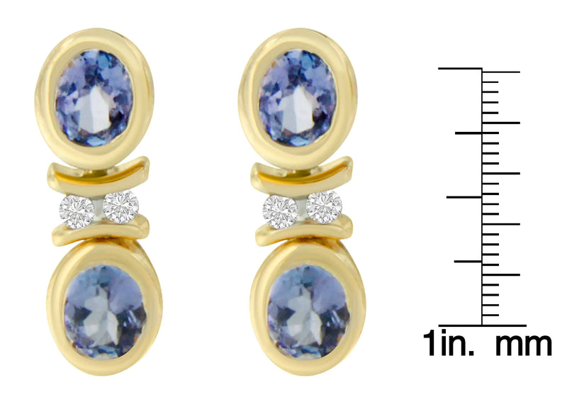 14K Yellow Gold Round Cut Diamond Tanzanite Earrings (1.60 cttw, I-J Color, I1-I2 Clarity)