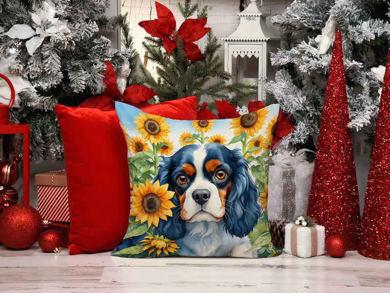 Cavalier Spaniel in Sunflowers Throw Pillow